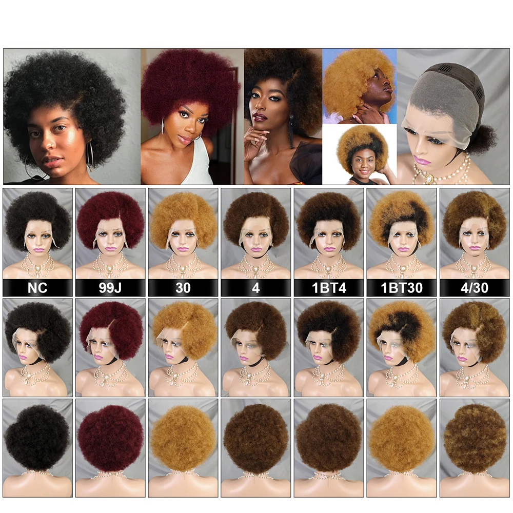 Lace Front Afro Short Afro Kinky Curly Human Hair Wigs 250% Density 13x4 HD Lace Frontal Fluffy Curly Bob Wigs for Black Women