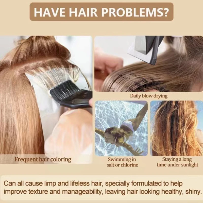 Description Picture 3 of itemDeep Moist Hair Mask Keratin Treatment Repair Damaged Frizz Hair Shiny Soft Anti-dandruff Silk Smooth Protein No Wash Hair Mask