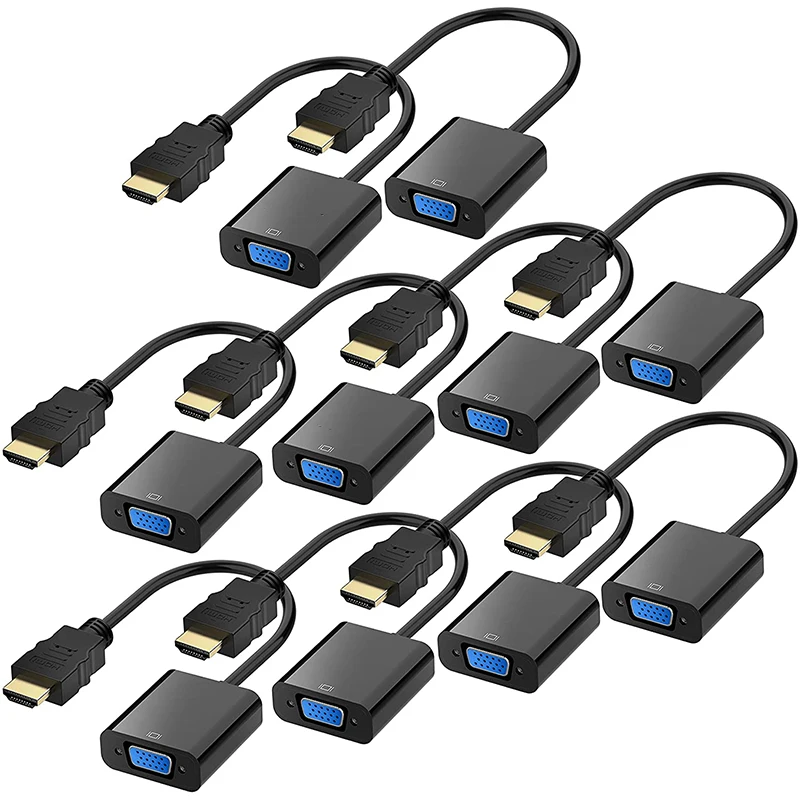 10PCS HDMI-compatibl to VGA Adapter 1080P 60Hz 3D HD Male to VGA Female UHD Converter for Computer Laptop Projector TV Box PS4