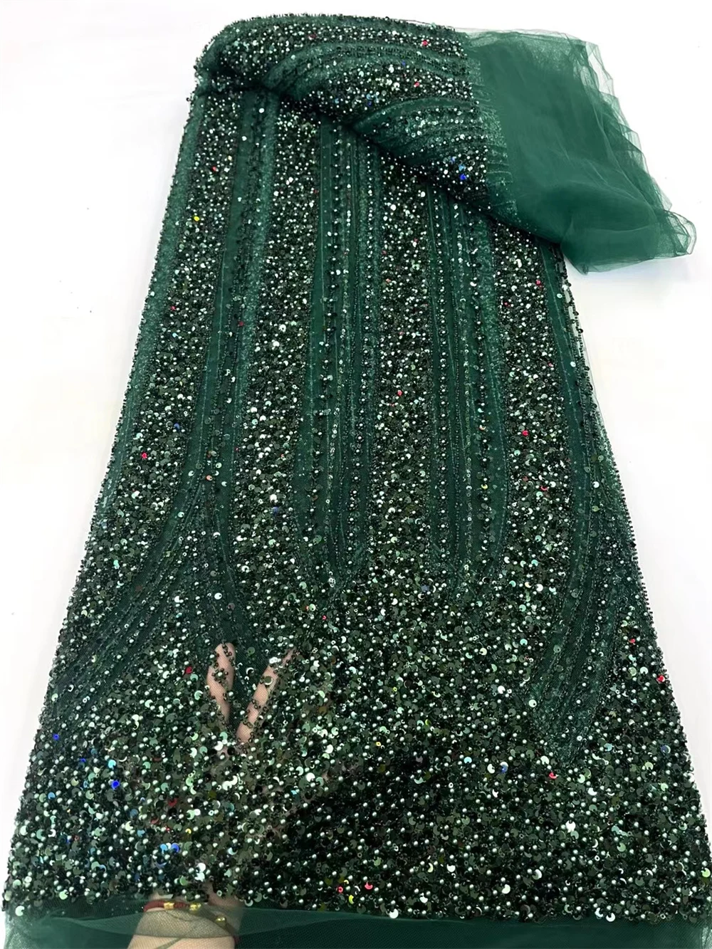 

Новейшая зеленая африканская кружевная ткань 2024, вышитые блестками и бусинами, французское Тюлевое кружево, ткань для Нигерии, пошив свадебного платья