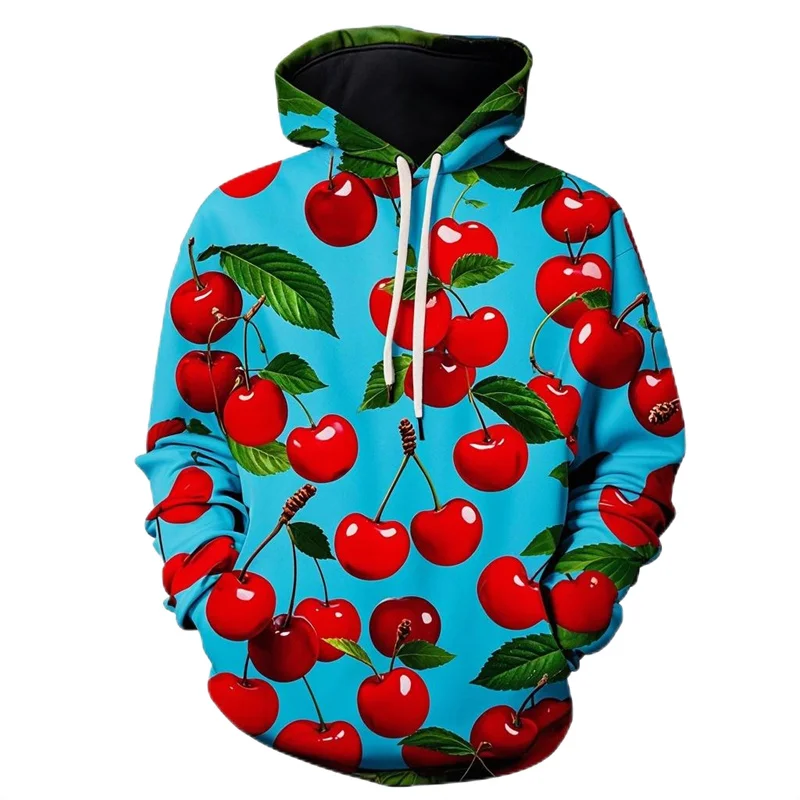 thumbnail image 1 of Nueva sudadera con capucha divertida con estampado de cerezas, moda de otoño, ropa deportiva con patrón de frutas, diseño informal y holgado, sudadera con capucha de calle para hombre 2024, 1 of 4