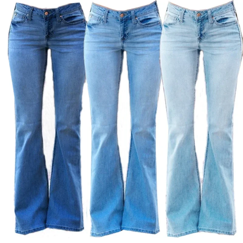 Women Cowboy Hot Selling Slim Fit Cowboy Blue Jeans Pants for Women New Mid Waist Trousers Boot Cut Jeans Slimming Cowboy 2023