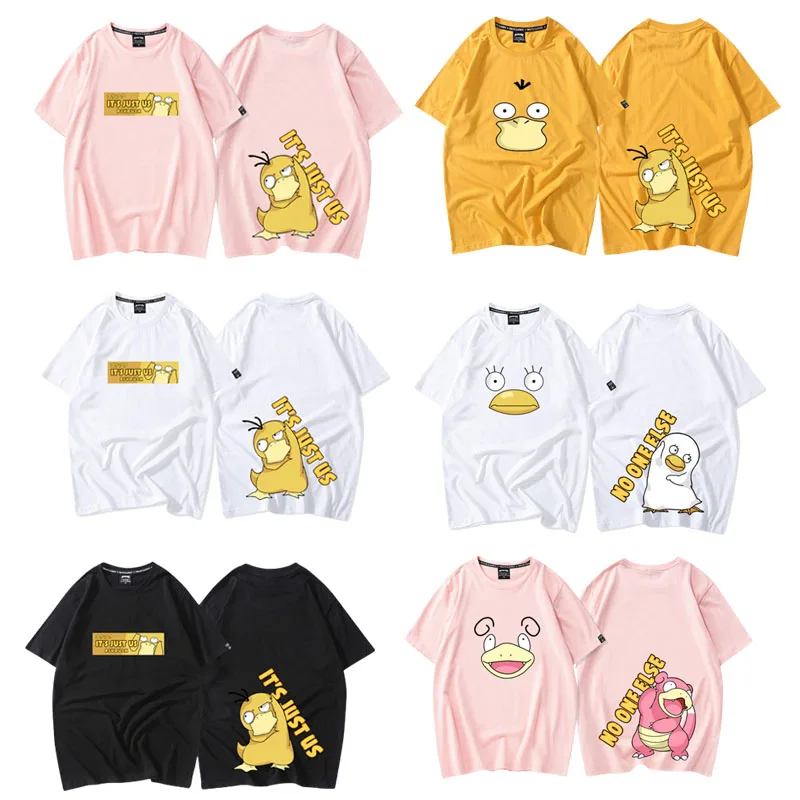 

Pokmons Psyducks Pikachus Squirtles Cute Cartoon Couple Summer Short Sleeve T-Shirt Niche Design Fashion Brand Gift Pure Cotton