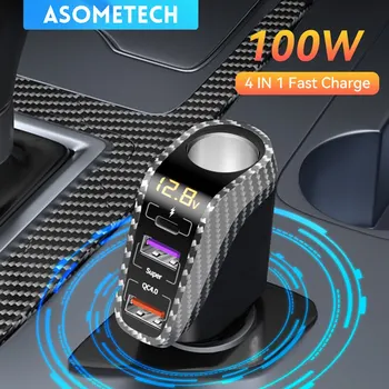 Asometech usb car charger with w cigarette lighter expansion port pd scp fcp quick charge for