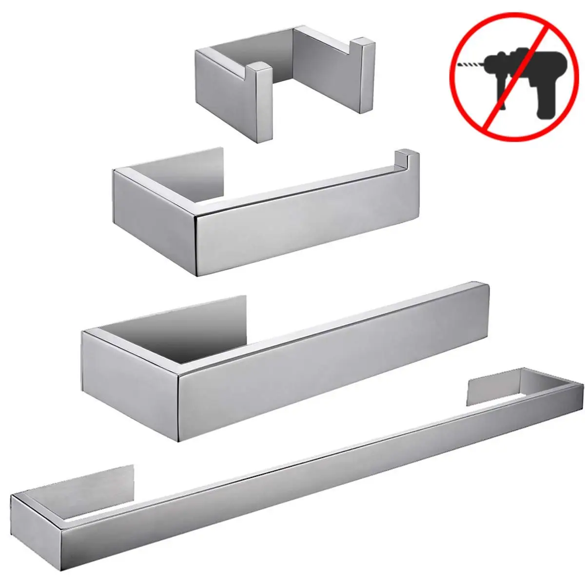 Self Adhesive Bathroom Accessories Set No Drill brush Finish Towel Bar