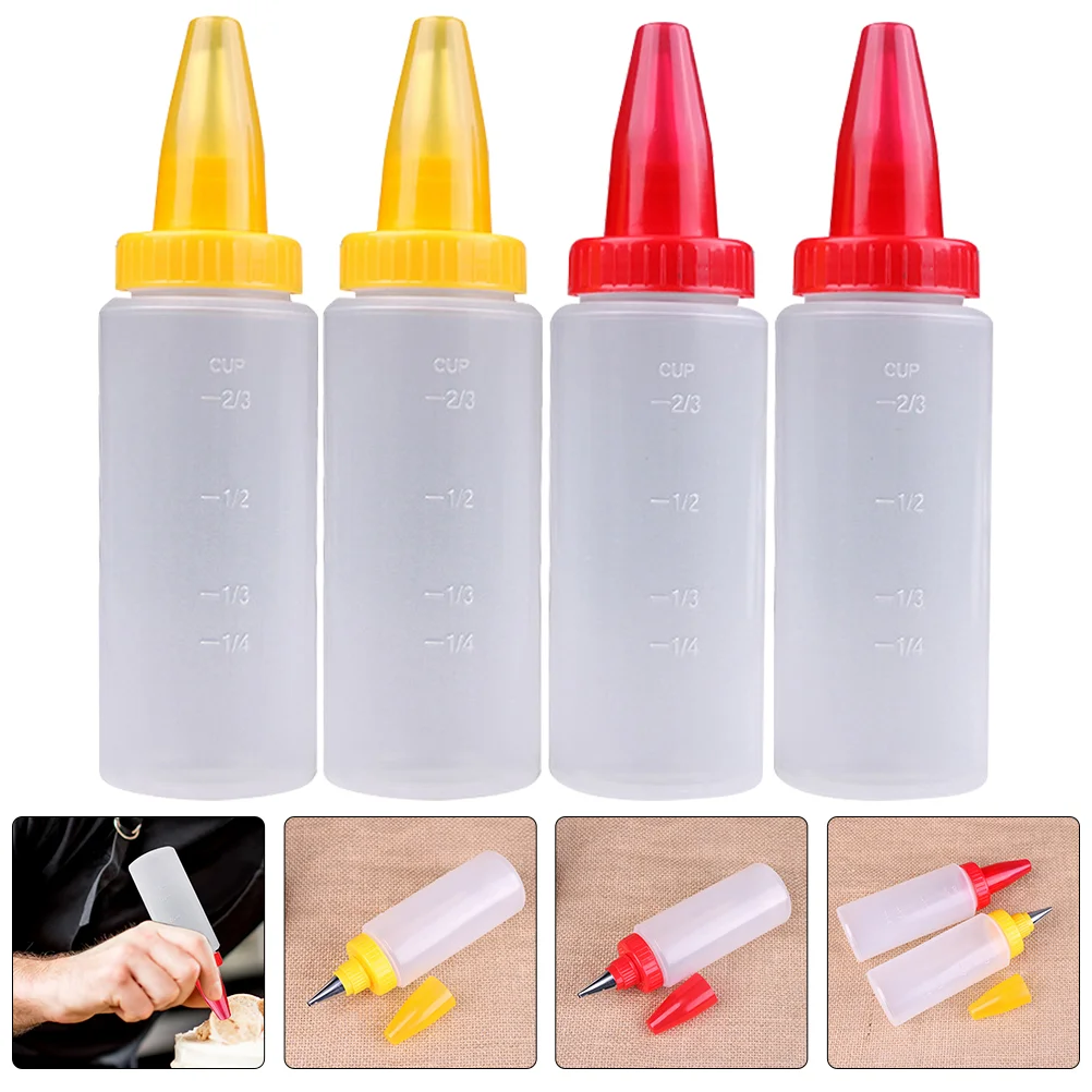 

4 Pcs Straight Mounting Pot Pancake Dispenser Squeeze Bottle Household Icing Ketchup Supply Decorator Accessory