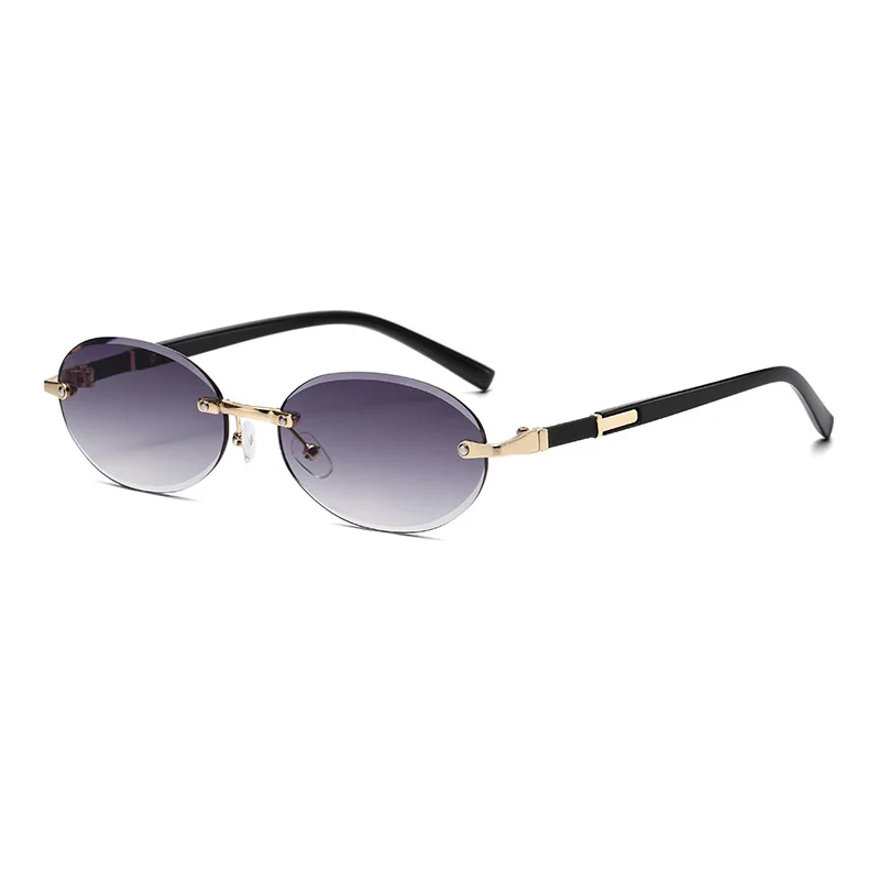 Oval & Round Rimless Sunglasses for Women Men - Fashion Lightweight UV Protection Shades, Trendy Summer Travel Eyewear 선글라스