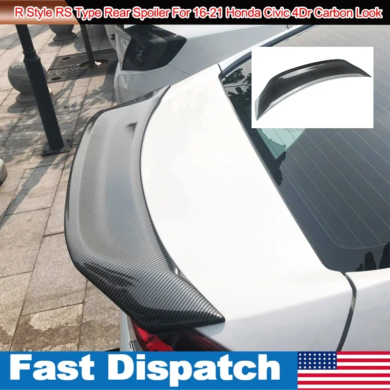 

For Honda Civic 2016-2021 Duckbill R Style Trunk Spoiler Wing Carbon Fiber Look