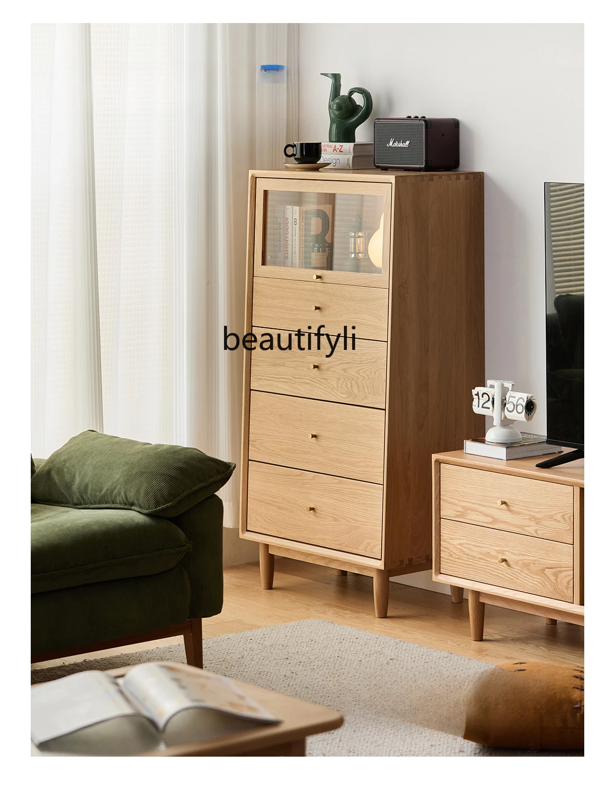 

Chest of Drawers Cherrywood Living Room White Oak Storage Cabinet Japanese Hallway Bedroom Storage Sideboard Cabinet