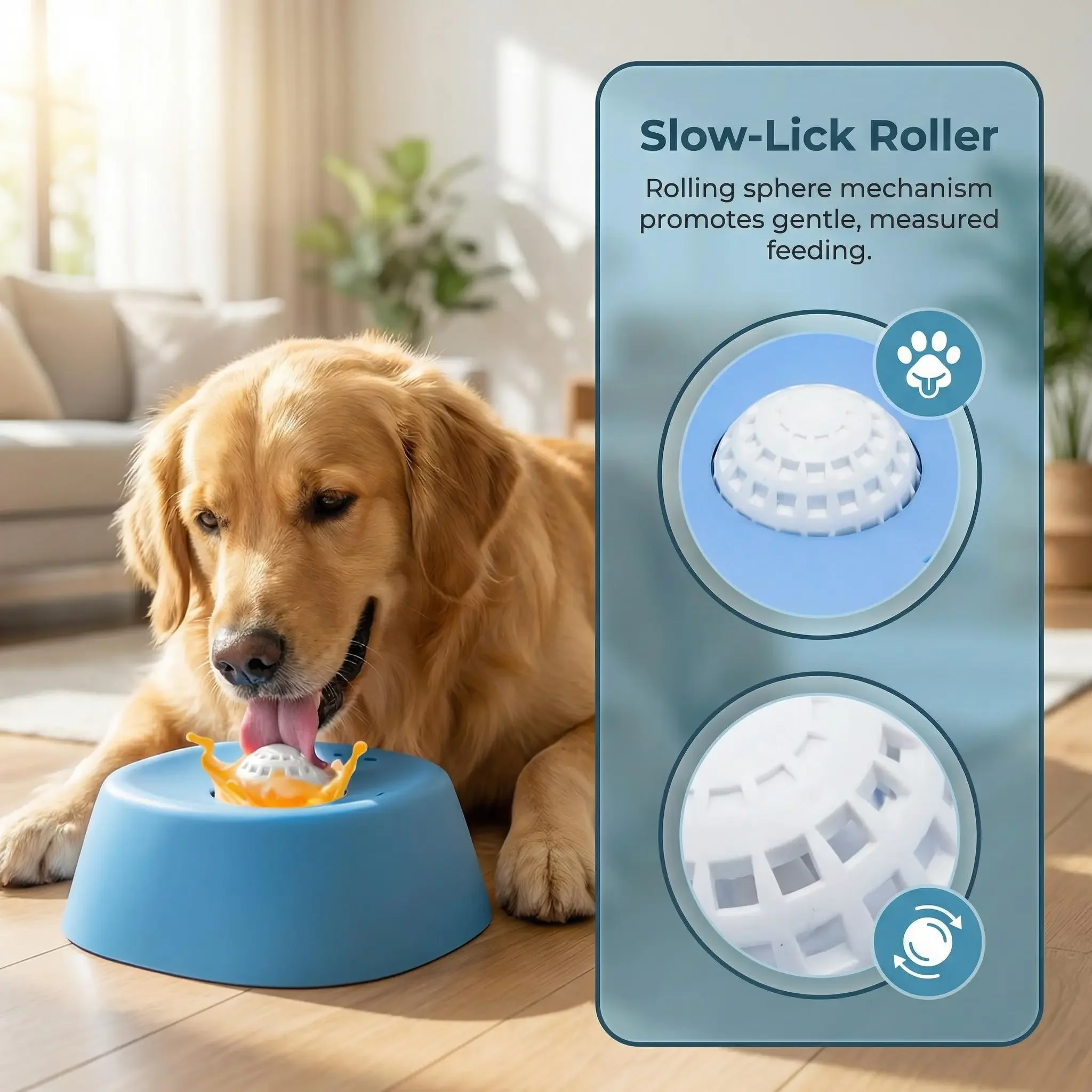 Ciotola Interattiva Antiscivolo per Cani con Sfera Rotante, Mangiatoia Lenta per Cibo Liquido, Acqua e Snack, Giocattolo per l'Alimentazione degli Animali Domestici - immagine 3
