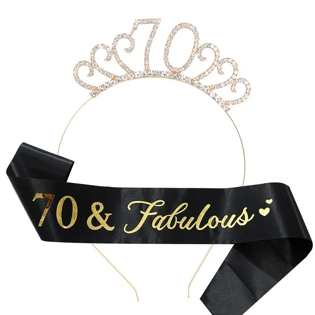 Set Decorazioni 60&deg; Compleanno Donna - Fascia Oro Rosa, Tiara E Striscione Happy Birthday Per Feste