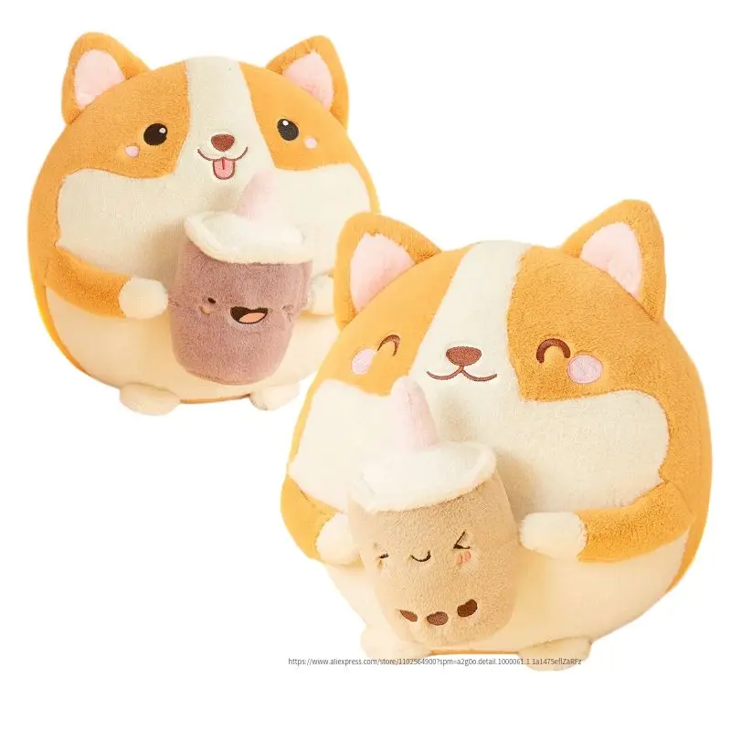 

30cm Cute fat Corgi Plush Toy Cartoon Animal Pillow Stuffed Soft Cup Milk Bubble Tea Boba Plushie Doll For Children Girls Gifts