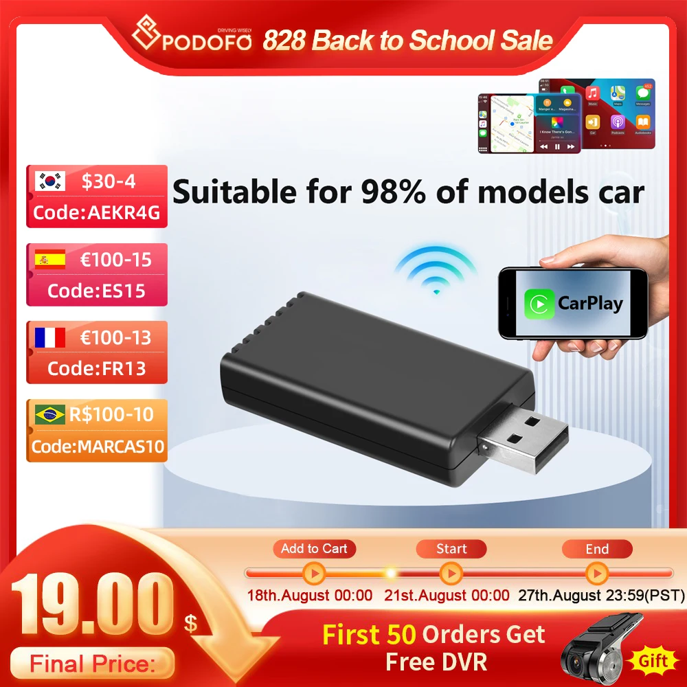Bryde igennem Modsige automat Podofo Wireless Apple CarPlay Dongle Android Auto Adapter Mirrorlink USB  Dongle AI Box for Car Multimedia Player Navigation - AliExpress
