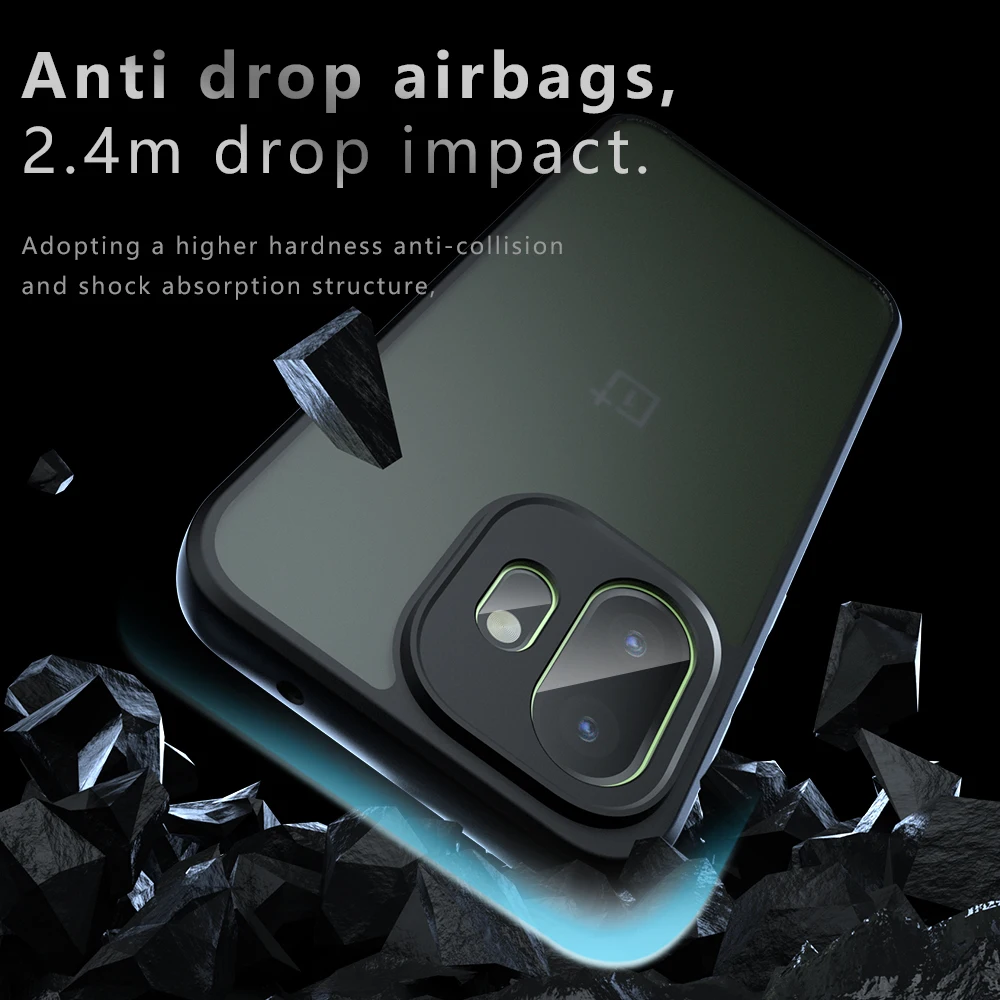 Shockproof Frosted Matte Phone Case with Translucent Hard Plastic and TPU Frame