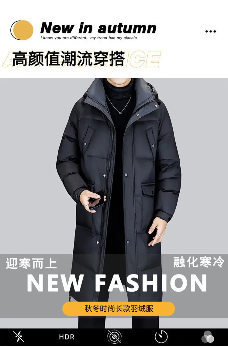Lässige warme lange Entendaunenjacken mit Kapuze für Herren, 2025, Winter-Outwear, schwarze Farbe, lose Puffermäntel, verdickte Top-Parkas-Kleidung – Detail 1