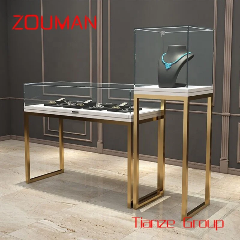 Custom , Custom Modern Stainless Steel Cabinet Glass Jewelry Display Showcase for Shop
