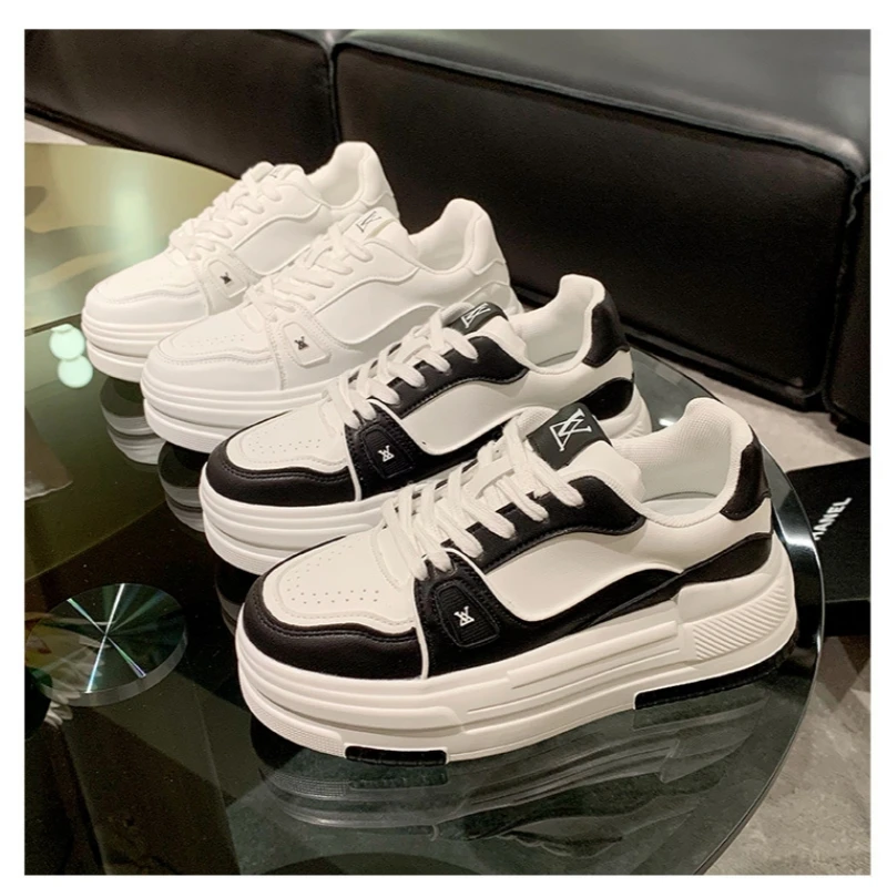 

European Designers Mixed Color Casual Shoes White Genuine Leather Heel Lace-Up Shoes For Women Luxury Style Flat Female Shoes
