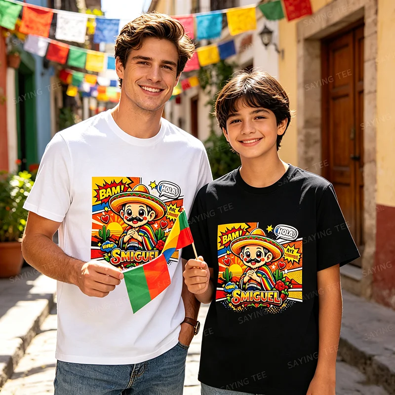Smiguel Mexikanisches Sombrero T-Shirt Y2k Humor Lebendige Kunst Lustiges Mexikanisches Kultur-Mashup T-Shirt Niedliche Festival-Partykleidung Neuartiges Geschenk