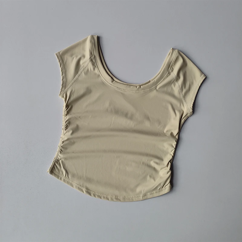 thumbnail image 1 of Camiseta deportiva ajustada con cuello redondo grande para mujer, traje de Yoga desnudo fino de manga corta para entrenamiento de carrera y Yoga, 1 of 6