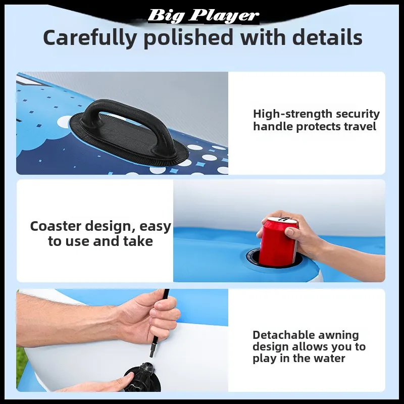 Oversized Inflatable Floating Island with Sunshade Floating Bed Mount 5