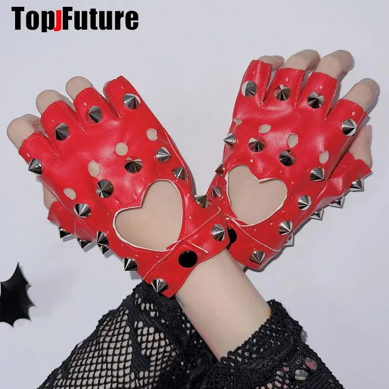 Y2K Unisex Fingerless Driving PU Leather Gloves Motor Punk