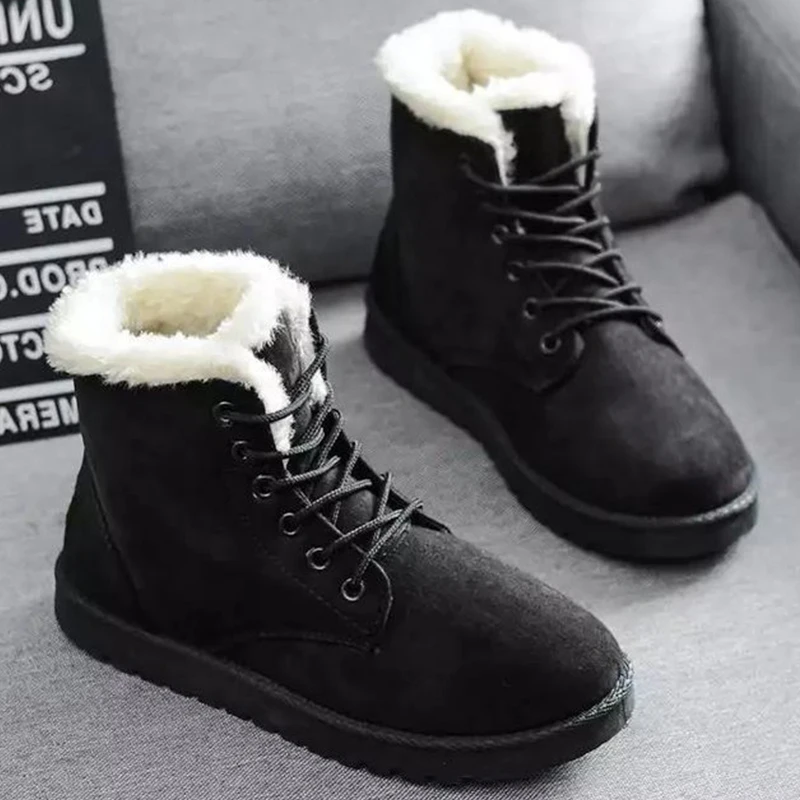 453698-064fe3.jpg Smile Pop Winter New Flat Snow Boots Comfortable Warm Velvet Plush Cotton Shoes Round Toe Snow Boots Lace-up Short Boots Women - Image 1