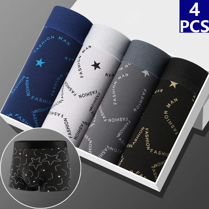 4 Pack Europe and America Size MEN'S FASHION Sexy Boxer Underwear Antibacterial Breathable plus Size MEN'S Shorts Underwear