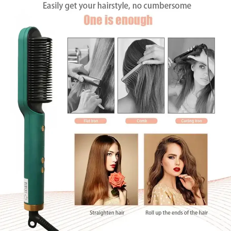 New Hair Straightener Ceramic Hot Comb 2 in 1 Electric Straighten Hair Brush Negative Ion Anti-scalding Styling Tool 5