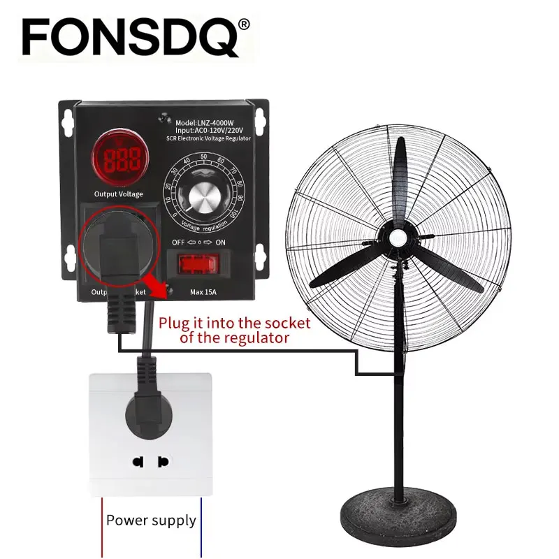 4000W 0-220VAC SCR 전압 조정기 조정 가능한 속도 온도 조명 컨트롤러 단상(미국/EU/영국 플러그 포함)