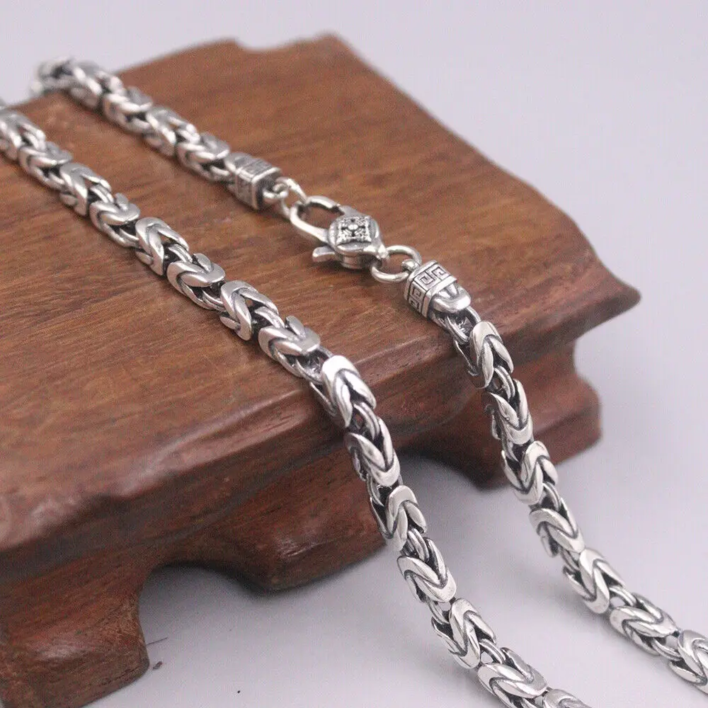 

Solid 925 Sterling Silver 4mm Byzantine Link Chain Necklace 26inch Elegant