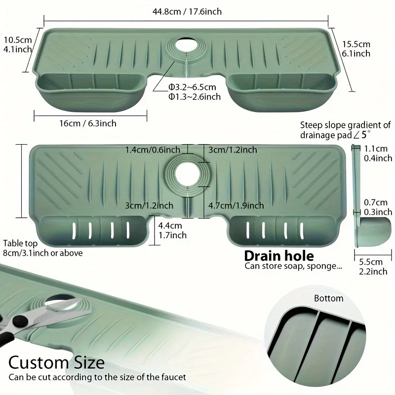 1PC-Silicone drainage mat, faucet splash proof mat, sink splash proof drainage mat, kitchen bathtub suction mat