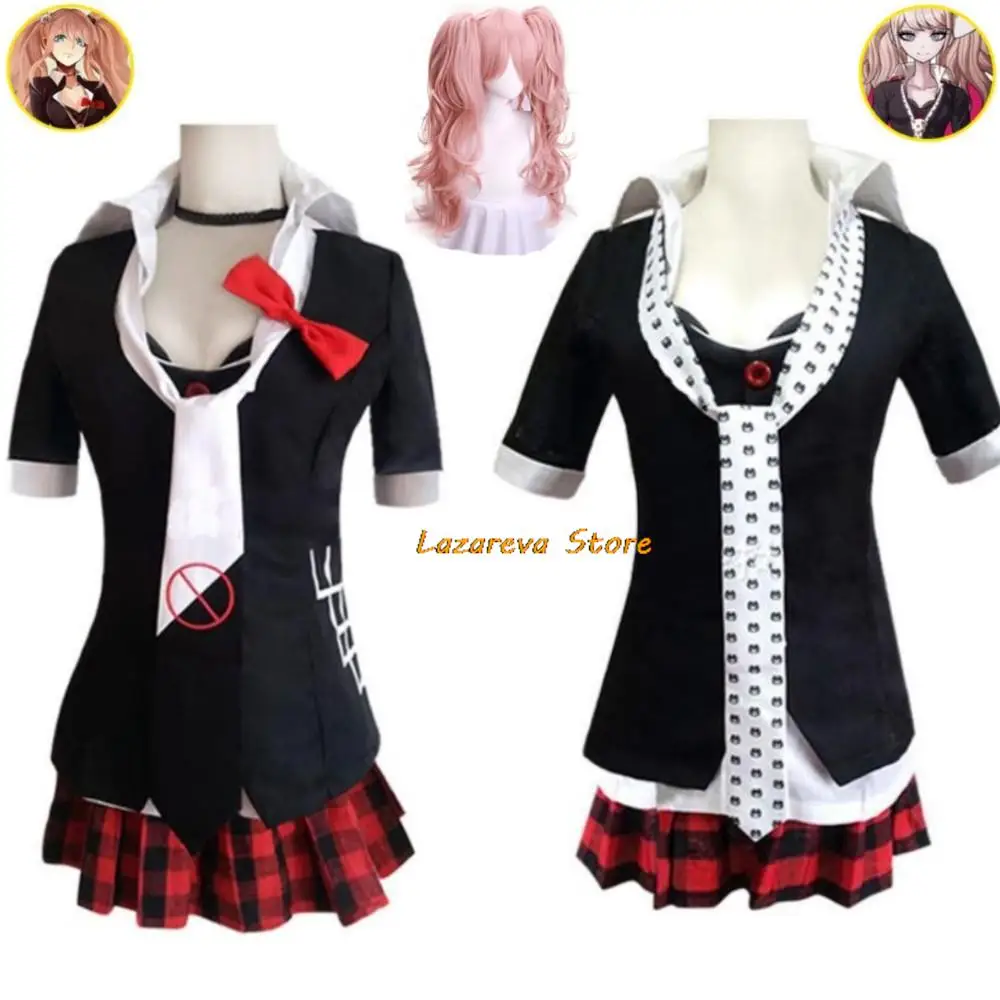 

Anime Game Danganronpa Dangan Ronpa Enoshima Junko Cosplay Costume Wig Striped Tie Sexy Woman Outfit Halloween JK Uniform Suit