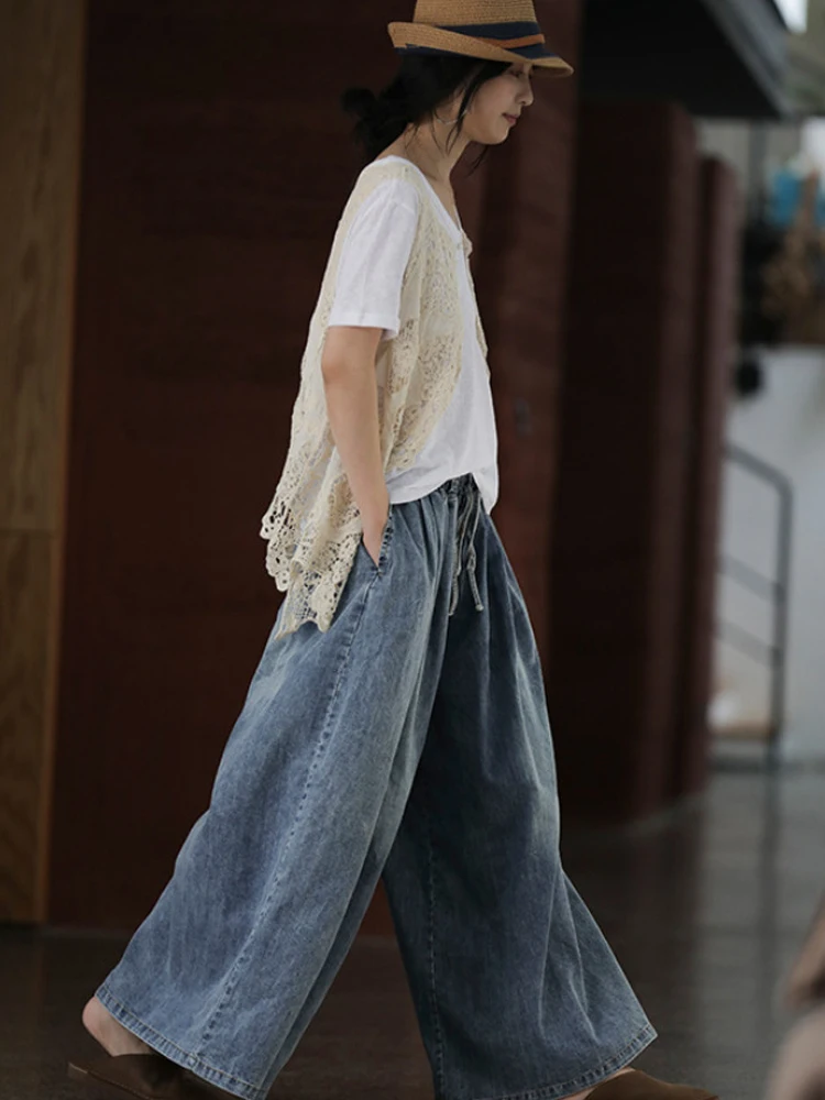 Max LuLu New 2023 Spring Harajuku Design Womens Wide Leg Pants Vintage Loose Female Denim Pants Korean Pockets Casual Blue Jeans images - 6