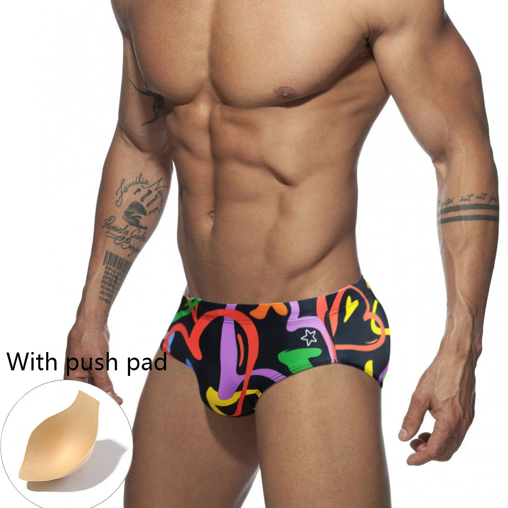 

European And American New Men's Graffiti Color Lines Love Triangle Swimming Trunks Fashion Trend Beach Close-Fitting Triangle