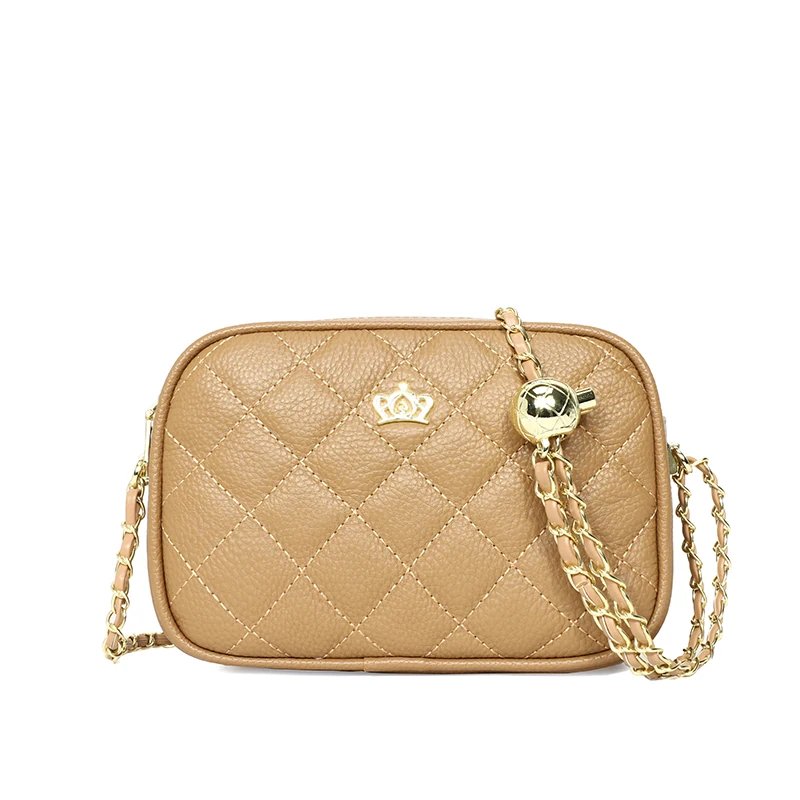 Quilted Detail Square Bag Rhinestone & Crown Decor Flap Chain PU