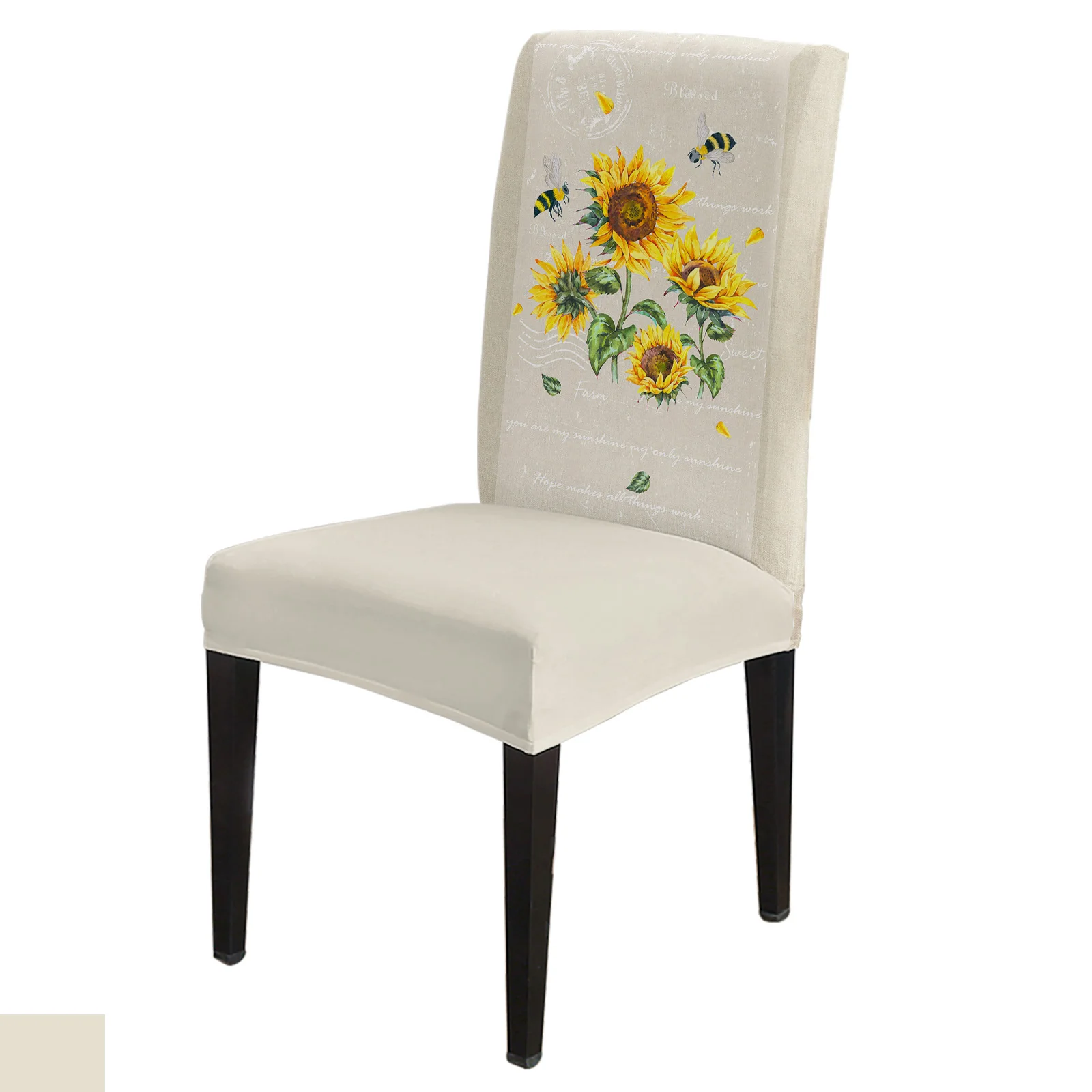 

Чехол на стул в деревенском стиле, эластичный чехол из спандекса с цветами, подсолнухом, Пчелой, для обеденного стола, Декор для дома и офиса