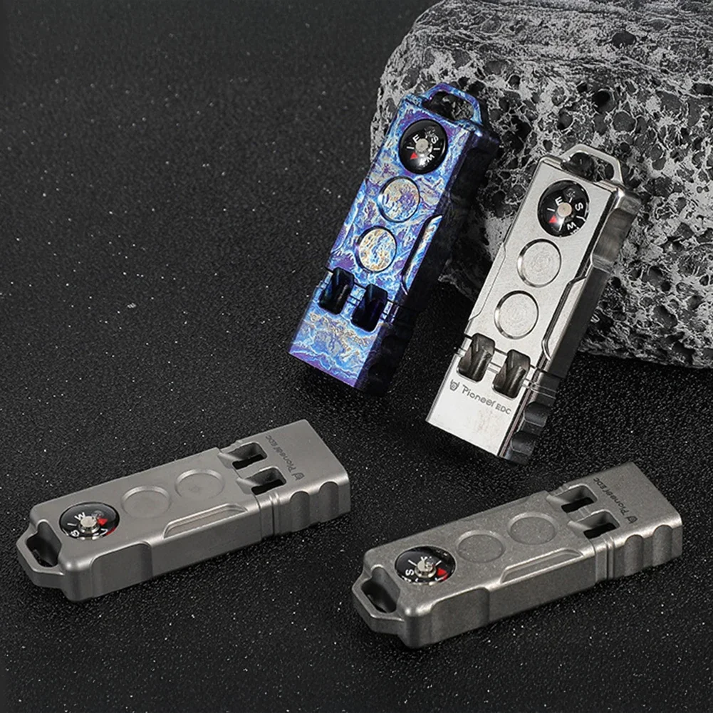 Compass Survival Whistle 2-in-1 Double-Barrel Outdoor Wilderness Adventure High Pitch Decibel Alloy Whistle EDC Extended Design