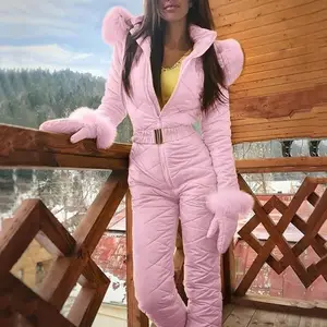 Mono de esquí cálido para Mujer, traje de nieve deportivo al aire libre,  abrigo de cuello de lana sintética con capucha, Monos de esquí, Invierno -  AliExpress