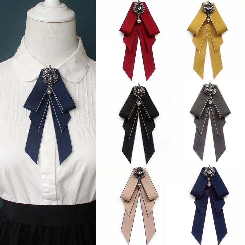 Bow Tie Vintage Bow Tie Cameo Ladies Head Diamond Ribbon Tassel Brooch Chic Girls Elegant Jewelry Collar Pin For Men