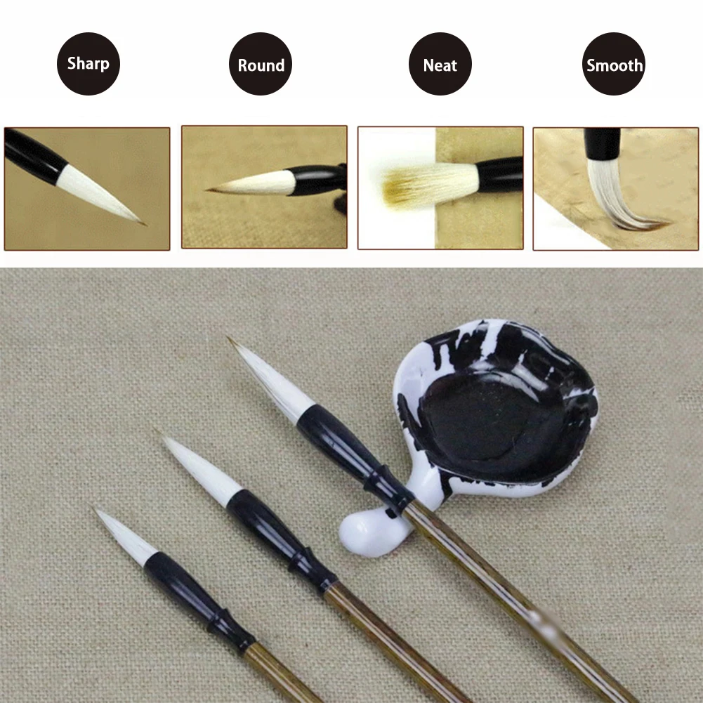 Lot De 10 Pinceaux De Calligraphie Chinoise – Poils Naturels (ours, Laine, Belette, Chèvre, Loup) – Support Roulant Inclus – Pour Sumi, Kanji, Aquarelle Et Peinture