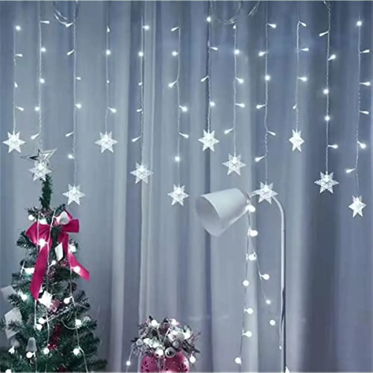 

Snowflakes LED Curtain String Lights 3.5M 16 Strips Christmas Window Lights With 8 Modes Fairy Light Led Snow Icicle Curtain