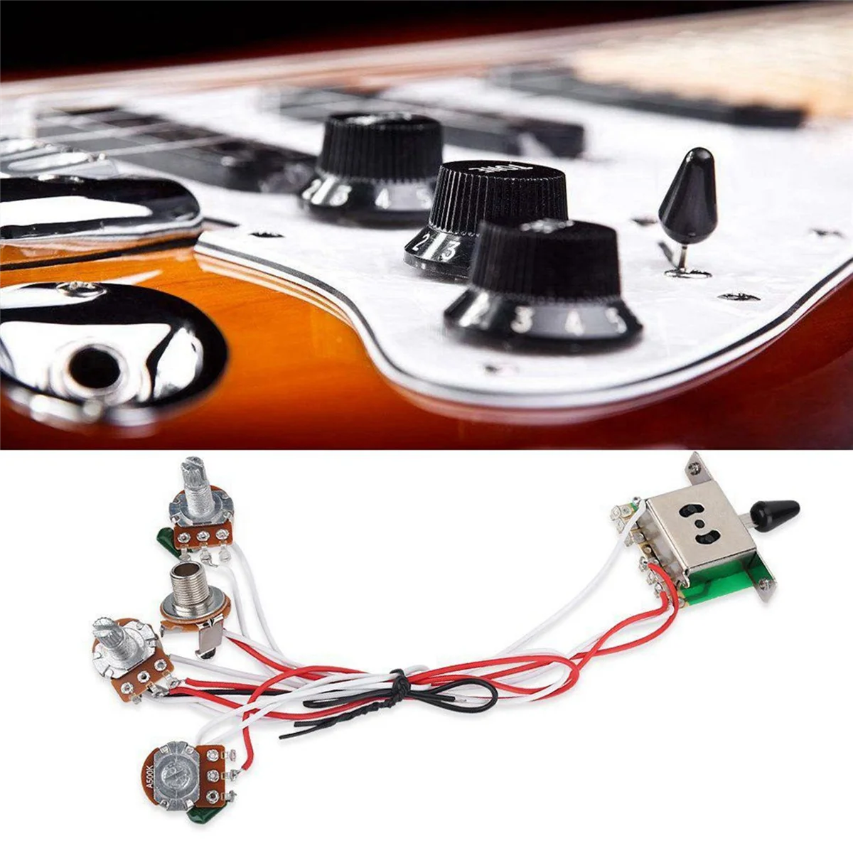 BAAU 4X Pots for Strat Guitar PreWired 1 Volume 2 Tone Control 5 Way Switch 3-500K Pot