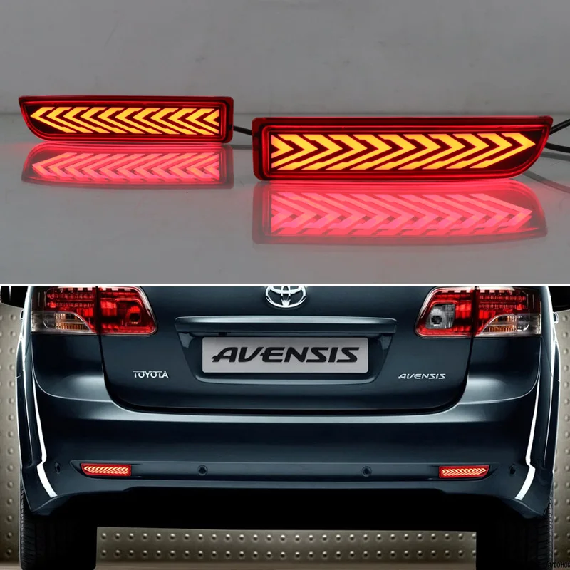 

3-in-1 Functions 12V LED Bumper Light Rear Fog Lamp Brake Light Dynamic Turn Signal Reflector For Toyota Avensis 2009-2011