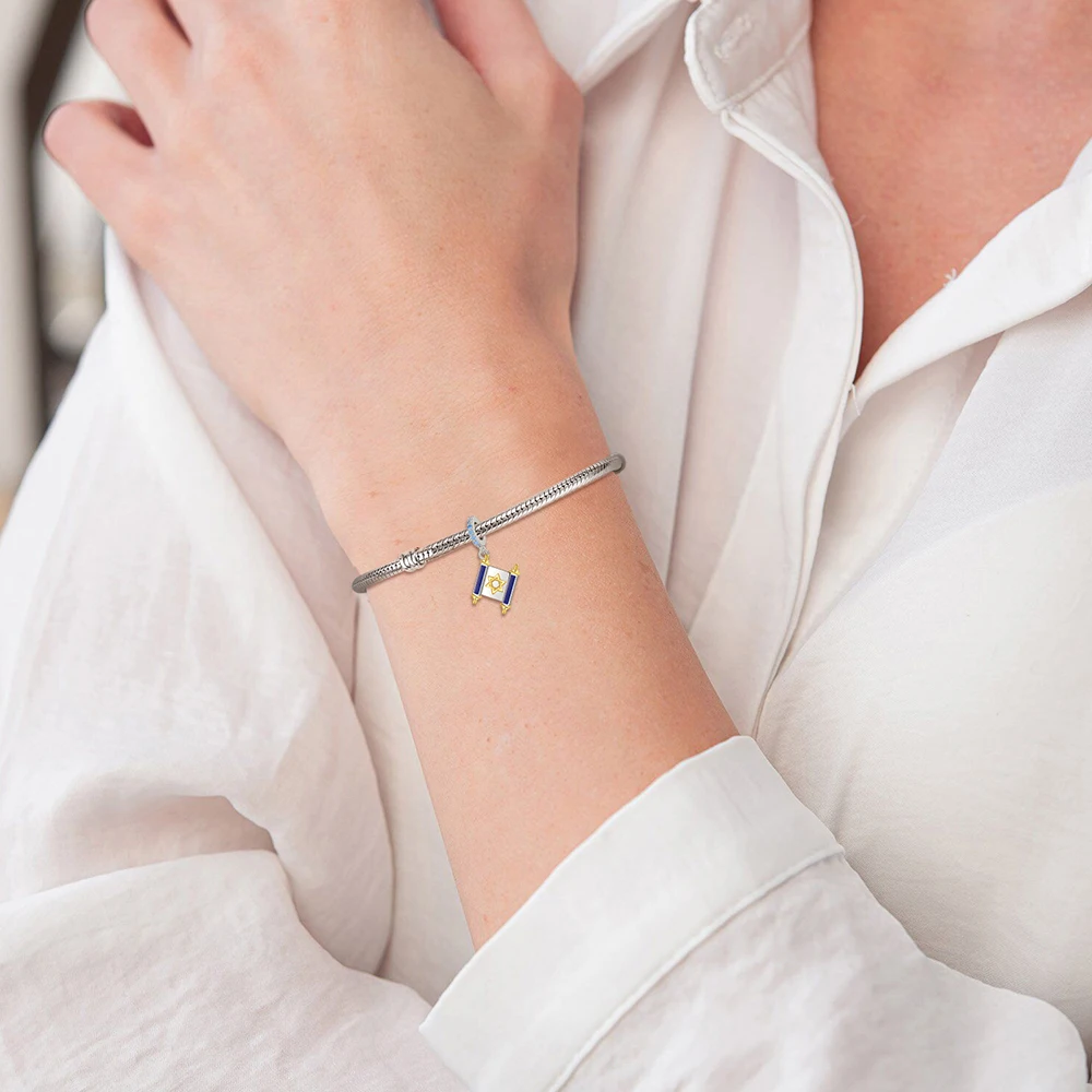 925 Sterling Silver Jewish Scroll Bead With Cubic Zirconia Charm Fit Original European Bracelets Jewelry for Women Friends Gift 4