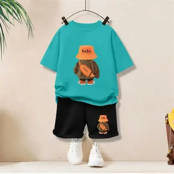Summer Baby Girls Clothes Set Children Boy Cartoon Bear Tshirts and Shorts 2 Pieces Suit Kid Casual Top Bottom Outfit Tracksuit 2