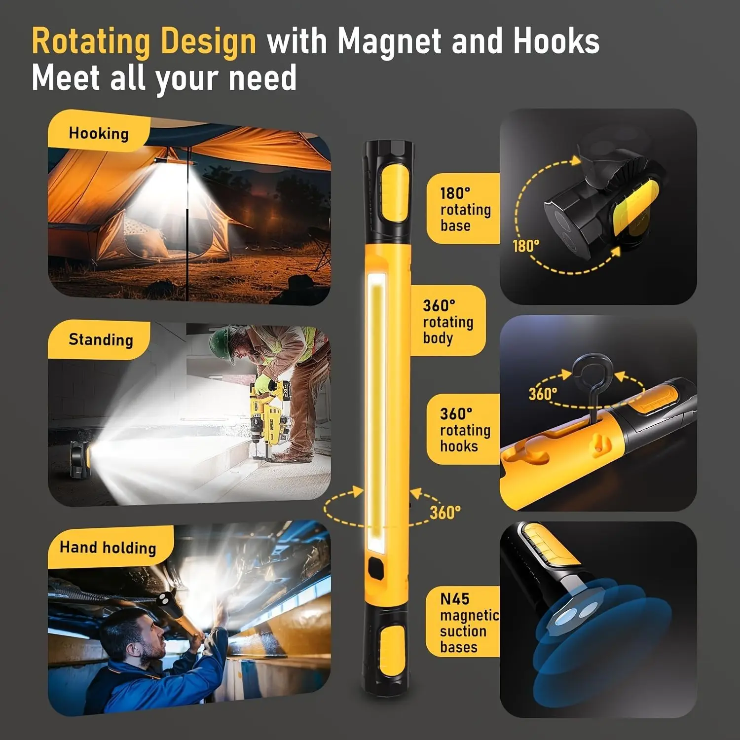 Magnetic led work light work light Built-in Rechargeable Battery Underhood Work Lamp Bar Car Repair Outdoor lighting