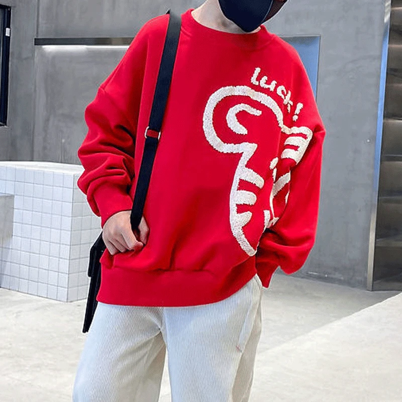 

Kids Spring 2023 Solid Color Korean Version Fashion Trend Long Sleeve Round Neck Cartoon Pattern Printed Pullover Sweatshirts