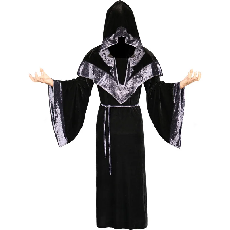 

Unisex Robe Cloak Velvet Wizard Hooded Cloak Full Length Adult Halloween Party Cape Witch Vampire Cosplay