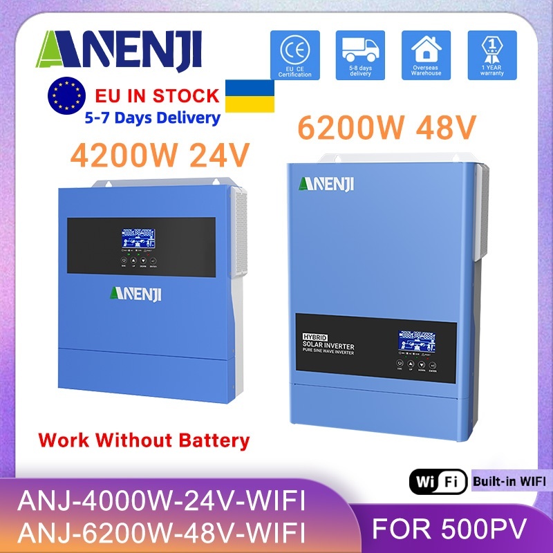 ANENJI 6.2KW 4.2KW Solar Inverter Hybrid 48V 24V Pure Sine Wave On/OffGrid MPPT 120A 100A PV 500VDC Solar Controller EU Shipment