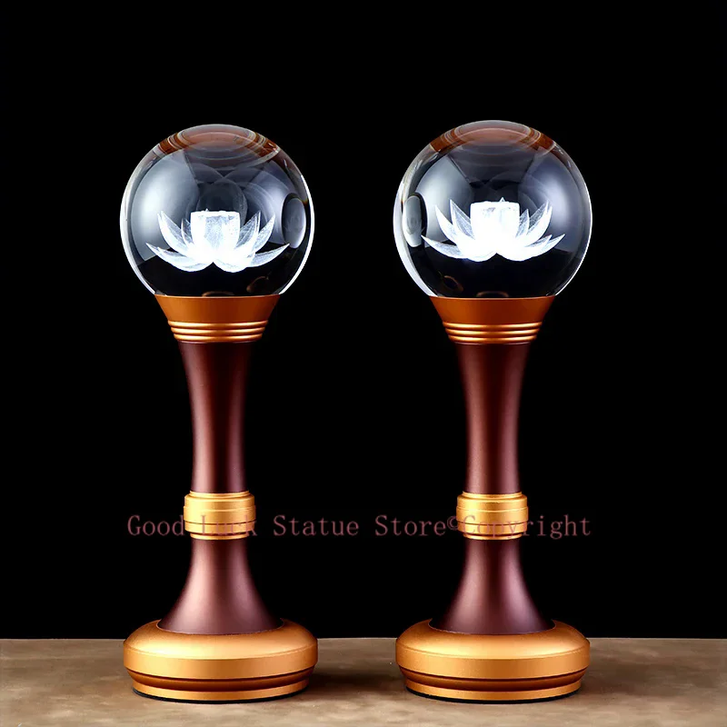

Wholesale Buddhist article # 2PCS # Greco-Buddhist HOME SHOP Temple Buddhism recite chant scriptures prayer Crystal Lotus lamps